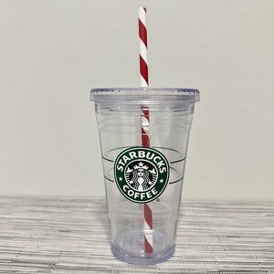 Starbucks Tumbler with Candycane Striped Straw 16 oz.